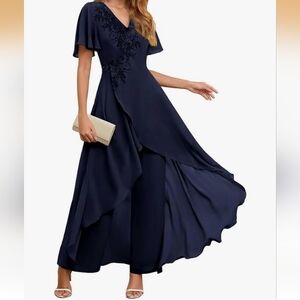 Elegant Navy Blue Women's High Low Dress